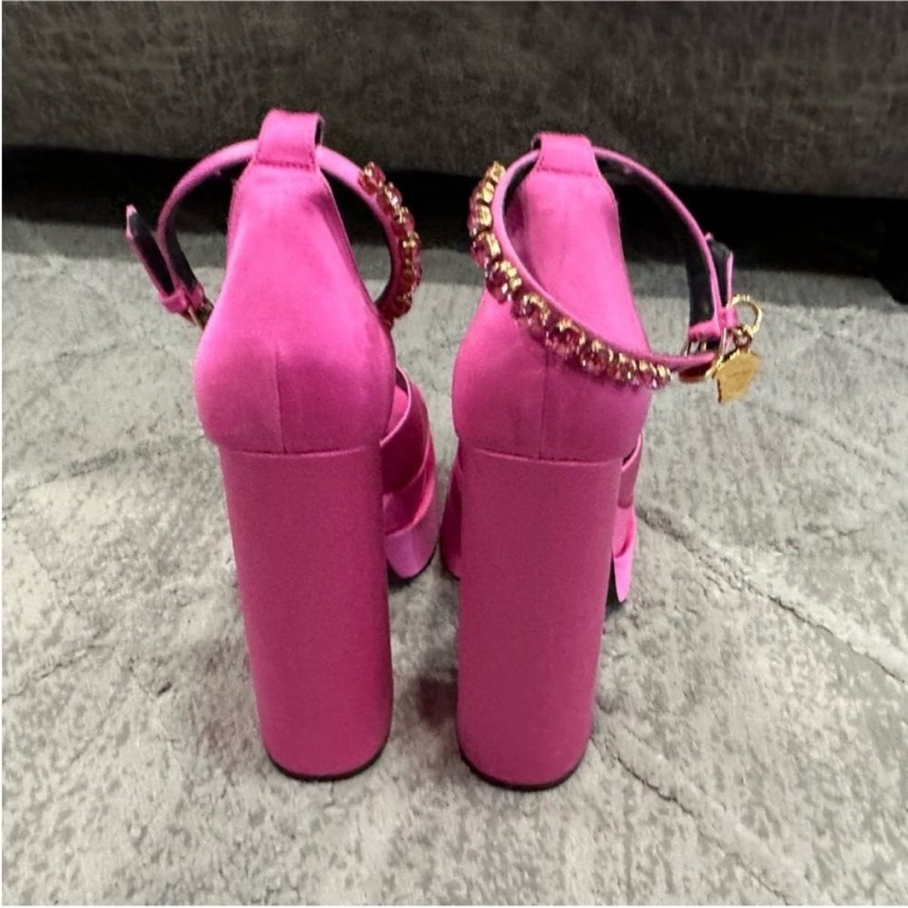 Versace Medusa Double Platform Sandals Pink Satin Platform Pumps 39 US - Picture 6 of 10